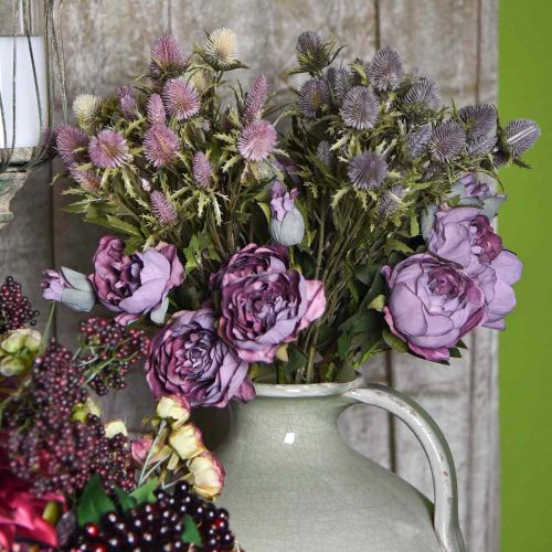 Prodotto Fiore di stelo artificiale di cardo rosa 10 teste di fiori 68 cm 3 pezzi