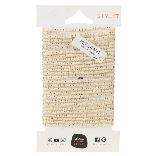 Prodotto Cordoncino di lana bianco con filo dorato 5m x 5mm con filo per decorazioni e lavori artigianali