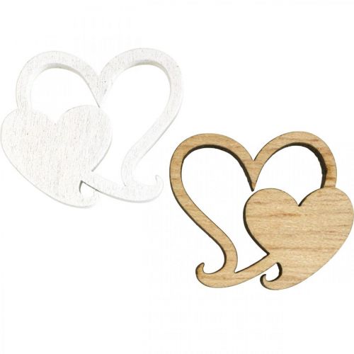 Doppio cuore in legno, decorazione sparsa cuori nuziali B3cm 72 pz