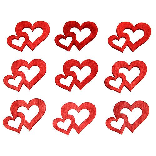 Floristik24 Cuori doppi in legno da spargere 4 cm rosso 72 pz
