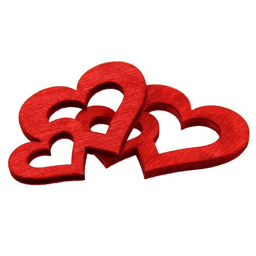 Floristik24 Cuori doppi in legno da spargere 4 cm rosso 72 pz