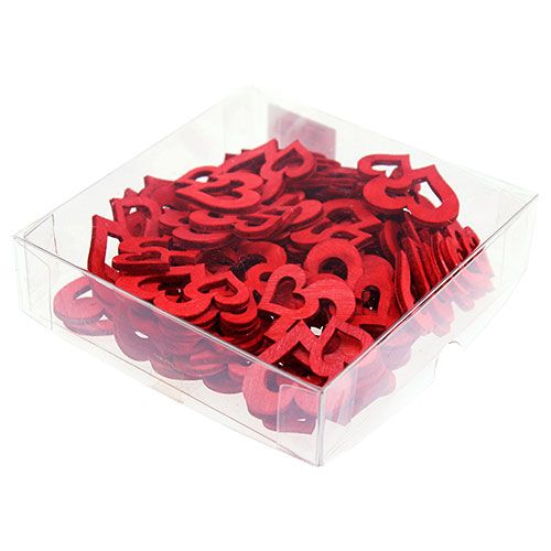 Floristik24 Cuori doppi in legno da spargere 4 cm rosso 72 pz