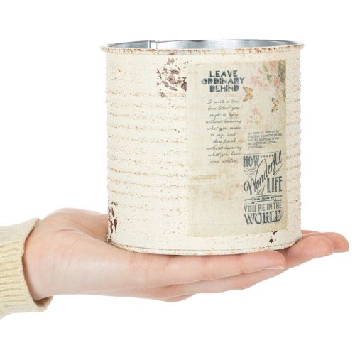 Vaso in latta color crema, stile shabby chic, Ø11cm H10.5cm | Floristik24.it
