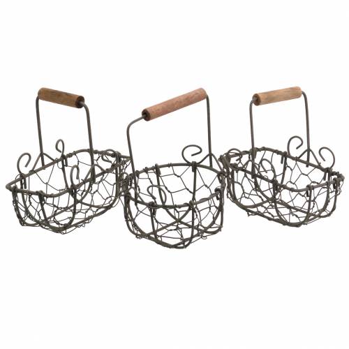 Floristik24 Variante mini cestino in filo metallico con manico in legno, marrone ruggine, H 10,5–11,5 cm, 9 pezzi