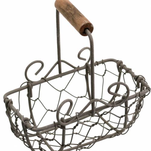 Floristik24 Variante mini cestino in filo metallico con manico in legno, marrone ruggine, H 10,5–11,5 cm, 9 pezzi