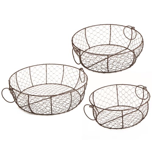 Floristik24 Ciotola con manico in filo metallico marrone Ø35/30/25cm set da 3