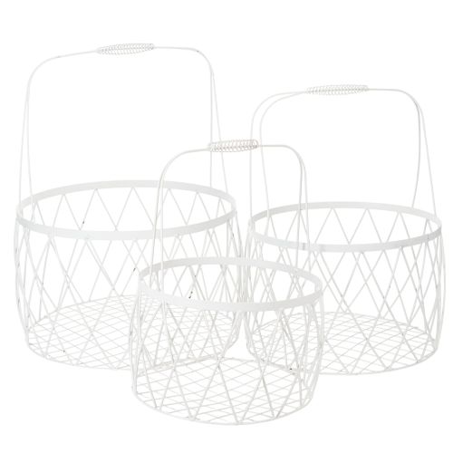 Floristik24 Cesto in filo metallico con manico, in metallo bianco, Ø25/30/35 cm, set da 3