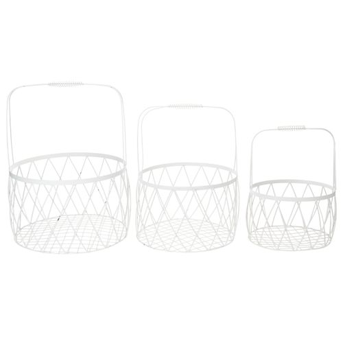 Prodotto Cesto in filo metallico con manico, in metallo bianco, Ø25/30/35 cm, set da 3