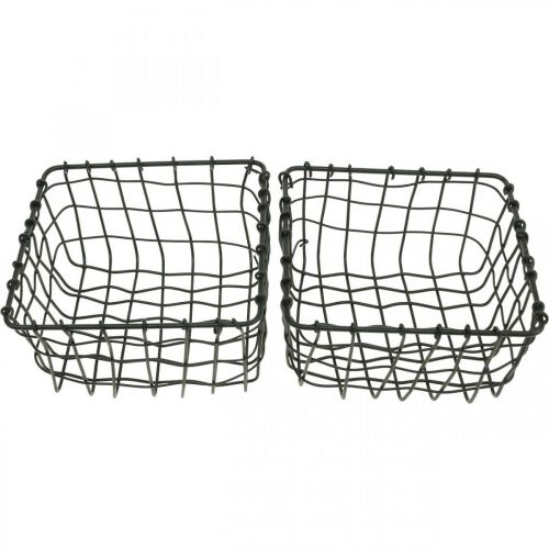 Floristik24 Cesto portaoggetti, cesto per piantare, mini cesto in filo metallico quadrato 12 × 12 cm 2 pezzi