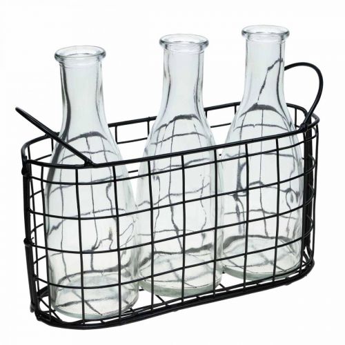 Floristik24 Cesto portabottiglie vaso in metallo decorazione tavolo nero 23×9×12cm