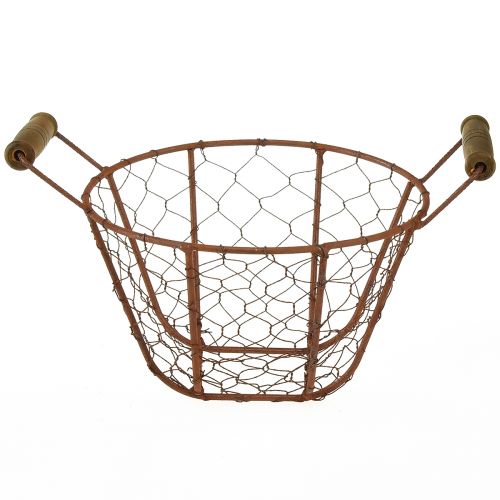 Floristik24 Cestino in filo metallico con manico in legno ruggine decorazione Ø18cm