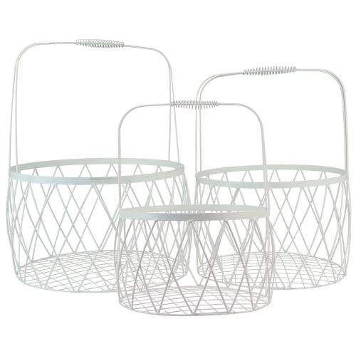 Prodotto Cestino in filo con manico cestino in metallo bianco Ø25/30/35cm set da 3