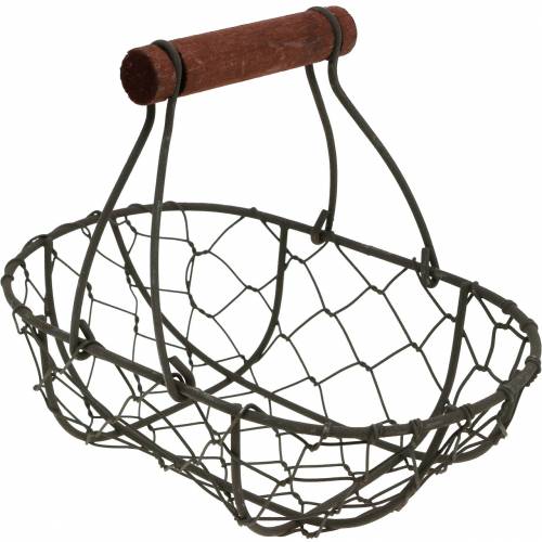 Floristik24 Cestino ovale in filo metallico con manico grigio 17×11cm H15cm 2 pezzi