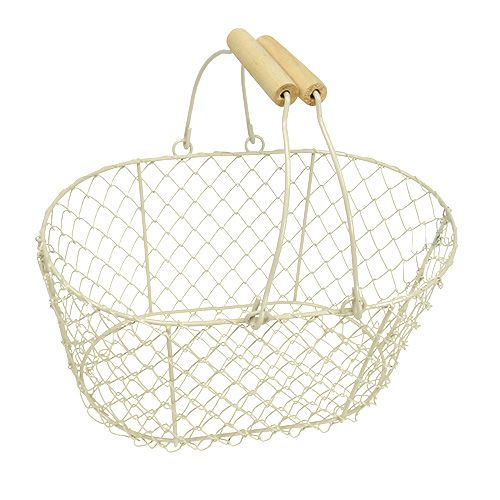 Floristik24 Cestino in filo ovale con manico 27x18cm H13,5cm panna