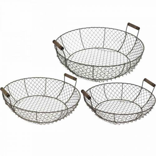Floristik24 Cestino in filo rotondo con manici cestino grigio marrone Ø32/36/40cm set da 3