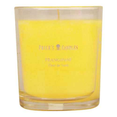 Floristik24 Candela profumata in vetro profumo estivo Frangipani Giallo H8cm