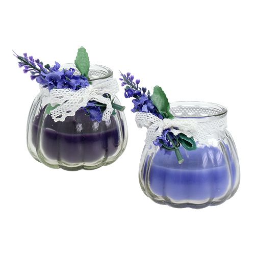 Floristik24 Candele profumate alla lavanda in vetro Ø7cm H7cm 2 pezzi