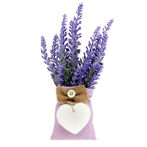 Floristik24 Borsa lavanda 18 cm con cuore in cera
