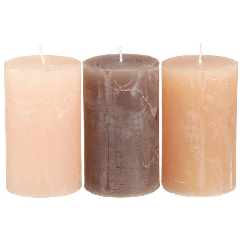 Floristik24 Candele a colonna tinta unita 3 colori marrone 60×100 mm 12 pz