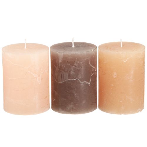 Prodotto Candele a colonna tinta unita 3 colori marrone 60x80mm 12 pz