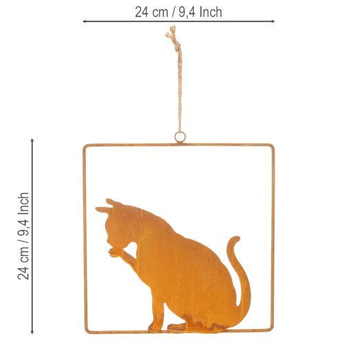 Ornamento decorativo a forma di gatto in metallo arrugginito, decorazione effetto ruggine da appendere, 24,5 cm | Floristik24.it