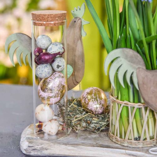 Floristik24 Nobili uova di legno, decorazioni primaverili, uova di Pasqua in rete rosa, dorate H7-7.5cm Ø 4-4.5cm 6pz