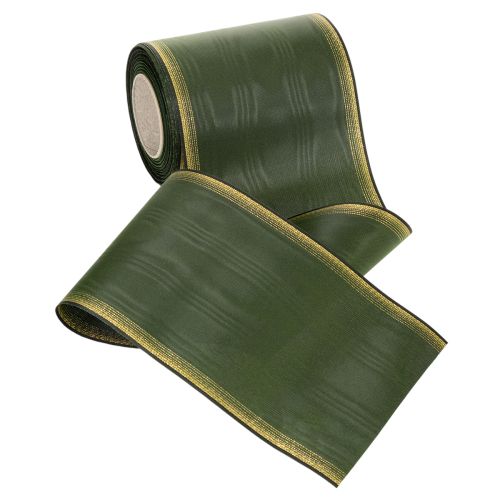 Elegante nastro a corona moiré verde scuro, 125 mm con bordo in perle dorate, nastro da lutto, decorazione per matrimonio, nastro a fiocco | Floristik24.it