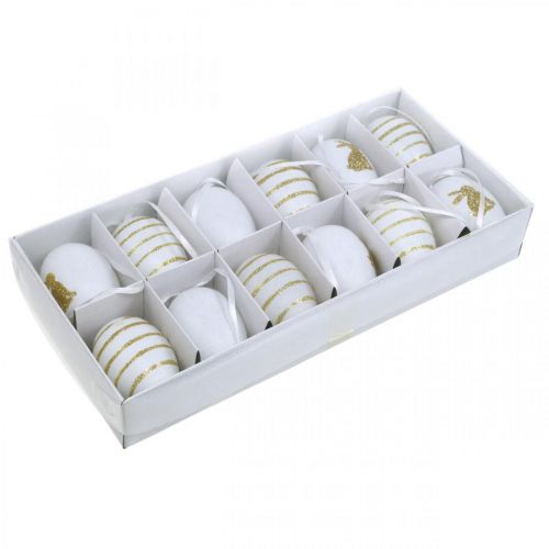 Prodotto Uova di Pasqua da appendere bianche, oro selezionate artificialmente H6cm 12pz
