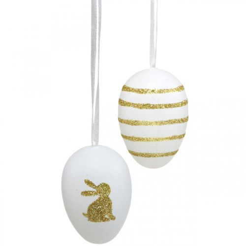 Prodotto Uova di Pasqua da appendere bianche, oro selezionate artificialmente H6cm 12pz