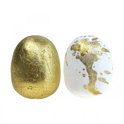 Prodotto Uova in polistirolo Uova di Pasqua in polistirolo decoro oro bianco 3cm 32 pezzi