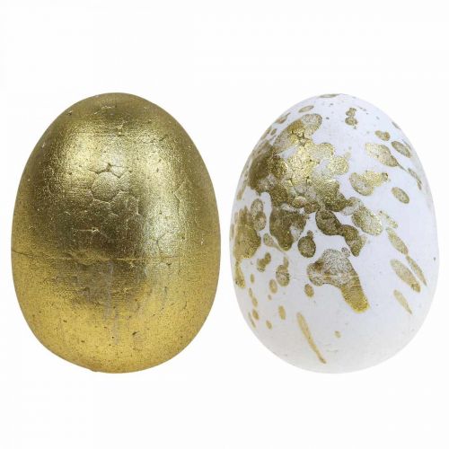 Uova in polistirolo Uova di Pasqua in polistirolo decoro oro  bianco 5cm 12pz-07910