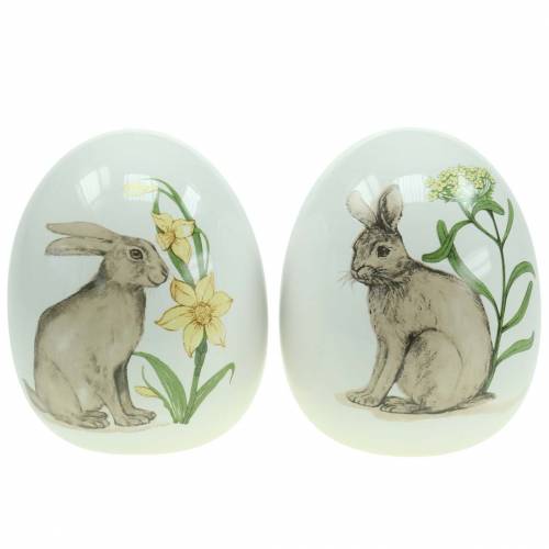 Floristik24 Albume d&#39;uovo in ceramica con motivo coniglio Ø12,5cm H16cm 2pz