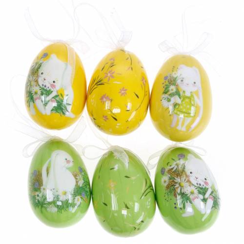 Floristik24 Bouquet di Pasqua decorativo uovo da appendere giallo, verde assortito H7cm 6 pezzi