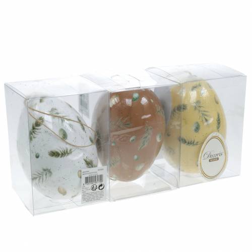 Floristik24 Uova di Pasqua da appendere con motivo uova e piume bianche, marroni, gialle assortite 3pz