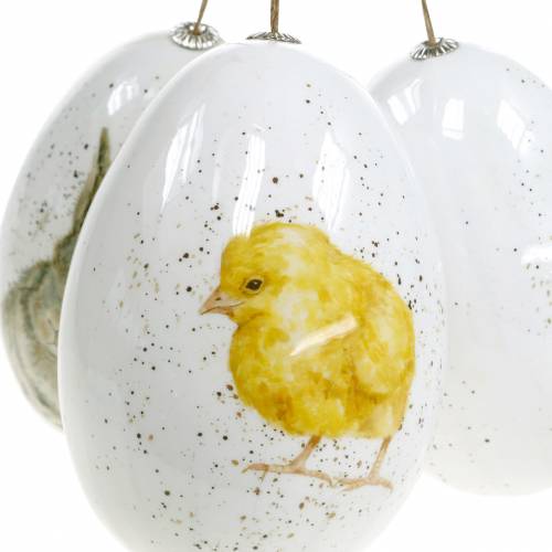 Floristik24 Uova pasquali da appendere con motivi animali pulcino, uccellino, coniglio bianco assortito 3pz
