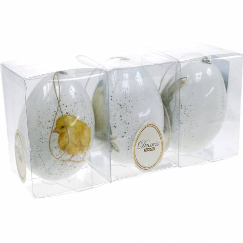 Floristik24 Uova pasquali da appendere con motivi animali pulcino, uccellino, coniglio bianco assortito 3pz