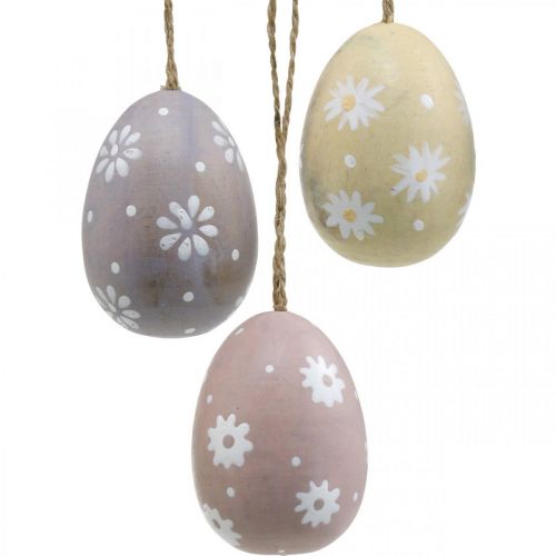 Uova di Pasqua con decorazione floreale per appendere uova di legno assortite 7cm 3pz