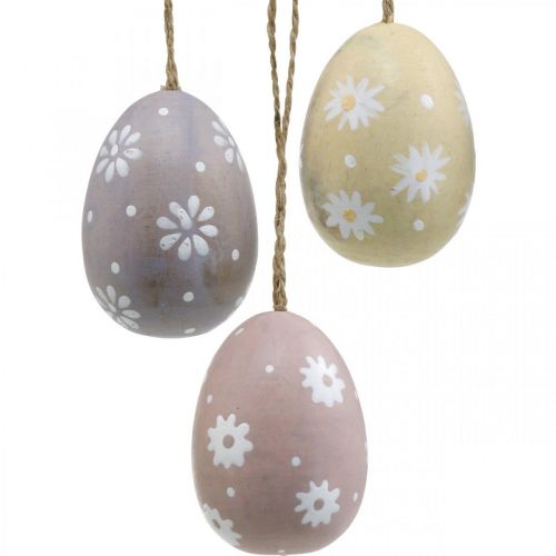 Prodotto Uova di Pasqua con decorazione floreale per appendere uova di legno assortite 7cm 3pz