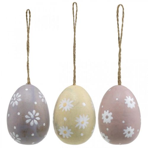 Prodotto Uova di Pasqua con decorazione floreale per appendere uova di legno assortite 7cm 3pz
