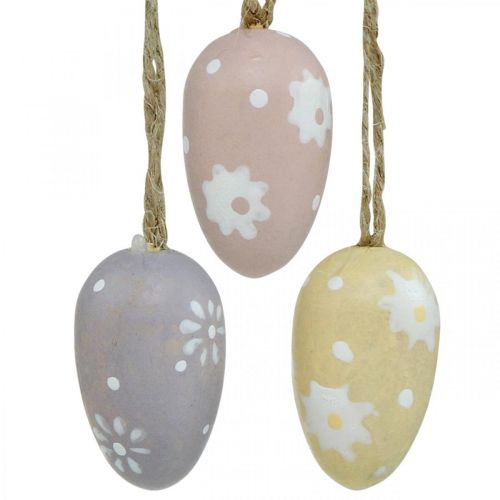 Mini uova di Pasqua, uova di legno con fiori, decorazione pasquale viola, rosa, giallo H3.5cm 6pz