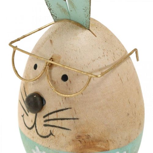Prodotto Coniglietto pasquale con occhiali figura decorativa uovo in legno Ø5cm H13.5cm 3pz