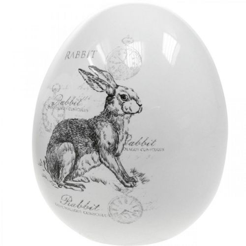 Prodotto Uovo in ceramica, decorazione pasquale, uovo pasquale con conigli bianco, nero Ø10cm H12cm set di 2