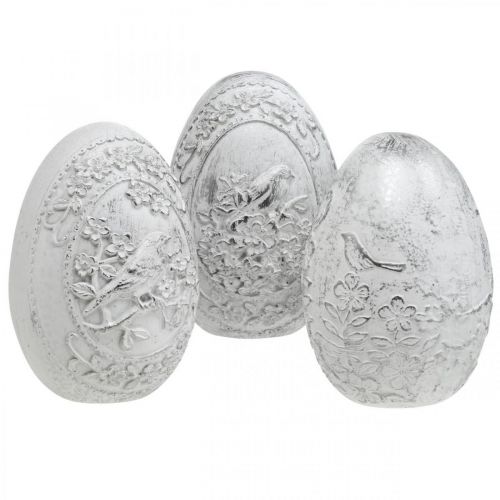 Floristik24 Uovo di Pasqua nostalgia motivo uccello Decorazione pasquale da posizionare bianco H9.5cm 3pz