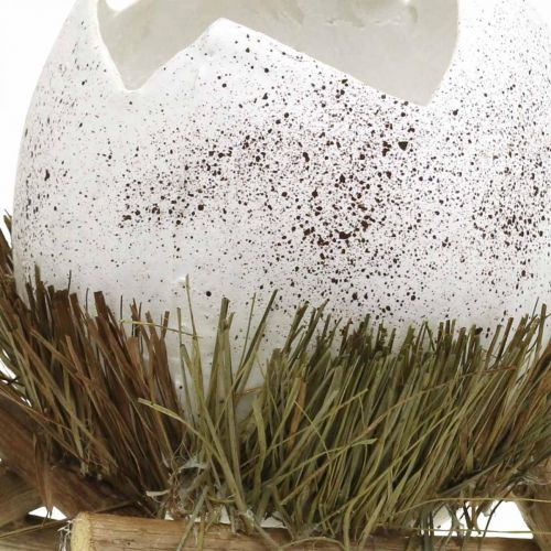Floristik24 Decorazione pasquale, uovo nel nido, uovo decorativo, nido d&#39;uccello Ø9cm H10cm bianco, colori naturali 4 pezzi