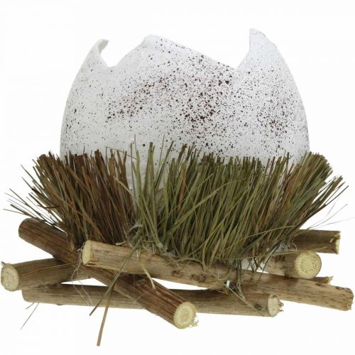 Prodotto Decorazione pasquale, uovo in un nido, uovo decorativo, nido d&#39;uccello Ø9cm H10cm Bianco, colori naturali 4 pezzi