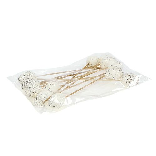 Floristik24 Uovo su stecco bianco 3,5 cm L18 cm 12 pezzi