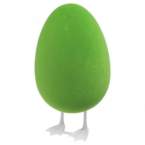 Floristik24 Uovo di Pasqua con piedini decorativo verde uovo floccato Decorazione per vetrina Pasqua H25cm