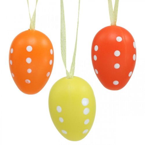 Floristik24 Mini uovo di Pasqua da appendere puntinato giallo, rosso, arancione H4cm 24p