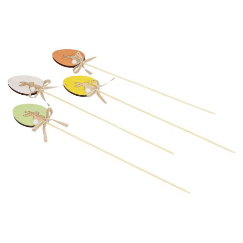Prodotto Tappi per fiori Decorazione pasquale Uovo in legno con coniglietto colorato 5×7 cm 12 pz