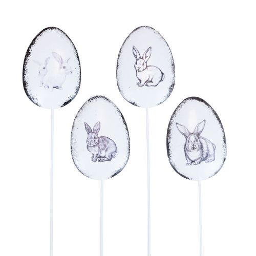 Floristik24 Tappo fiore uova decorative in metallo con coniglietti pasquali 5×7 cm 8pz